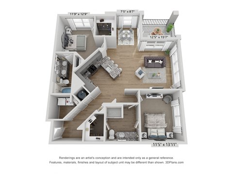 Floor plan for 2 beds, 2 baths, 1294 sqft